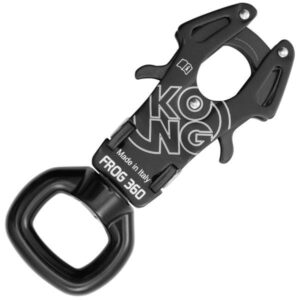 Kong FROG 360 BLACK aluminiowy karabinek z krętlikiem do taśm zamykany automatycznie przy kotwiczeniu