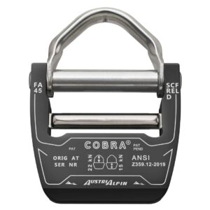 AustriAlpin FA45SCF-KD-REL+L CZARNA KTL klamra nierozłączna z belką samozaciskową COBRAFRAME D-ring 18kN do taśm 45mm poszerzona ŁATWA REGULACJA